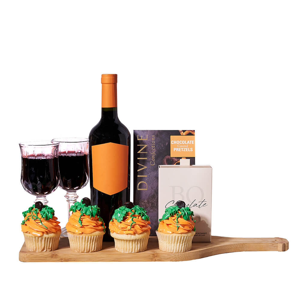 Thanksgiving Wine & Pumpkin Spice Gift Board, wine gift, wine, gourmet gift, gourmet, thanksgiving gift, thanksgiving, fall gift, fall, cupcake gift, cupcake.Blooms Vancouver- Blooms Vancouver Delivery