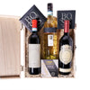 Trio of Wine Gourmet Gift Box, three bottles of wine, a box of chocolate truffles, a chocolate bar, and a wooden wine gift box, Gourmet Gifts from Vancouver Blooms - Same Day Vancouver Delivery.