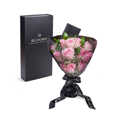 Valentine's Day 12 Stem Pink Rose Bouquet With Designer Box, Toronto Same Day Flower Delivery, Valentine's Day gifts, rose gifts, pink roses. Vancouver Delivery