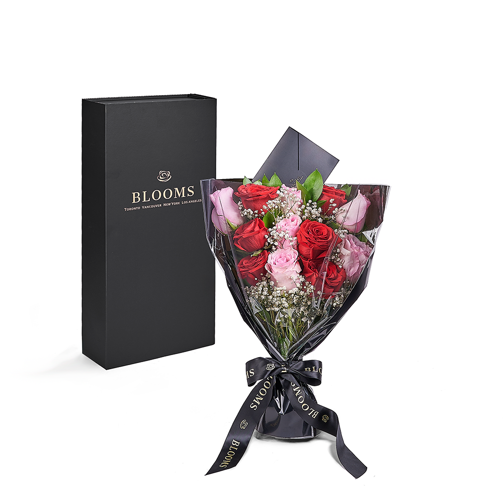 Valentine's Day 12 Stem Pink &amp; Red Rose Bouquet With Designer Box, Vancouver Same Day Flower Delivery, Valentine's Day gifts, roses
