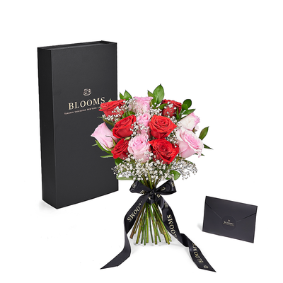 Valentine's Day 12 Stem Pink & Red Rose Bouquet With Designer Box, Vancouver Same Day Flower Delivery, Valentine's Day gifts, roses