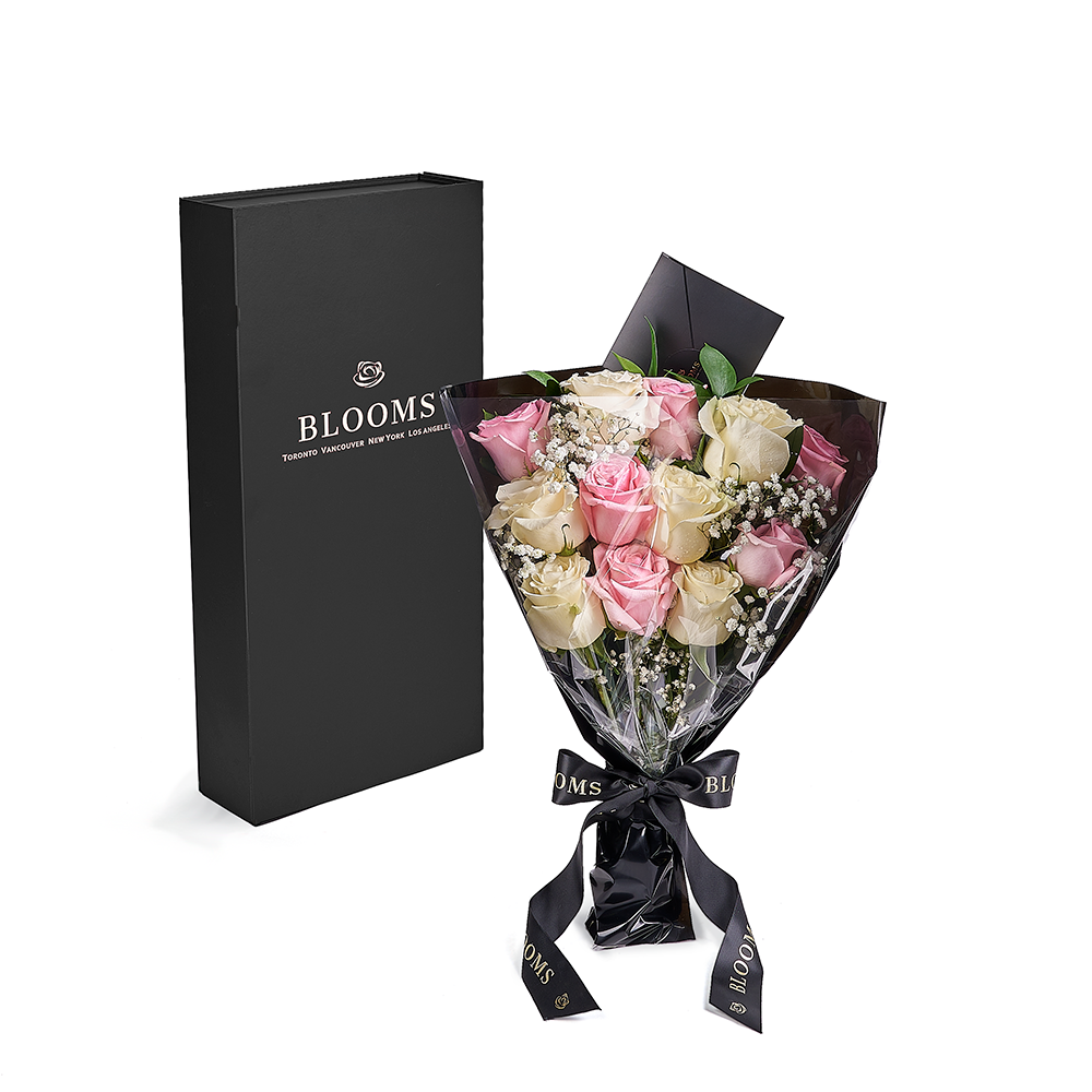 Valentine's Day 12 Stem Pink &amp; White Rose Bouquet &amp; Box, valentines day gift, valentines day, rose gift, rose, Vancouver delivery