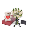 Valentine’s Day 12 Stem White Rose Bouquet With Box & Bear, Valentine's Day gifts, plush gifts, roses gifts, Vancouver Same Day Flower Delivery