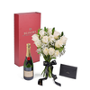 Valentine’s Day 12 Stem White Rose Bouquet With Box & Champagne, Valentine's Day gifts, Toronto Same Day Flower Delivery, roses, champagne gifts. Vancouver Delivery