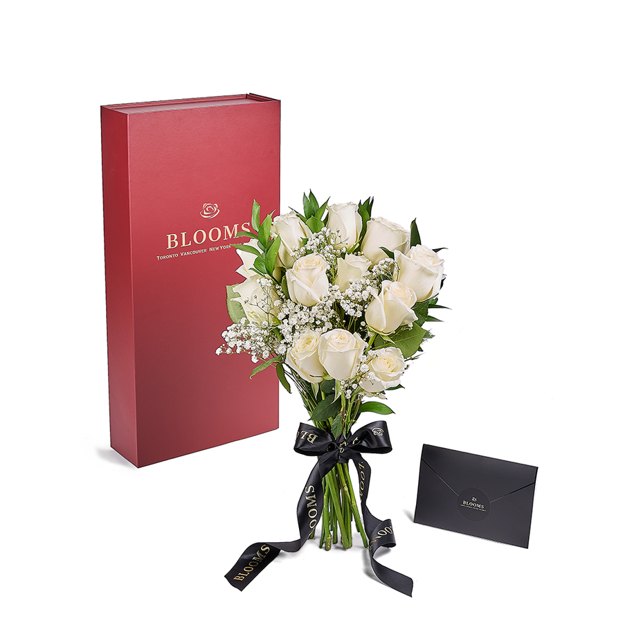 Valentine's Day 12 Stem White Rose Bouquet With Designer Box, Vancouver Same Day Flower Delivery, Valentine's Day gifts, roses. Vancouver Delivery