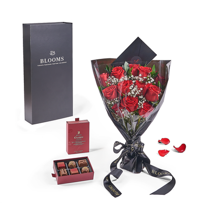 Valentine’s Day Dozen Red Rose Bouquet With Box & Chocolate, Valentine's Day gifts, roses, Vancouver Same Day Flower Delivery