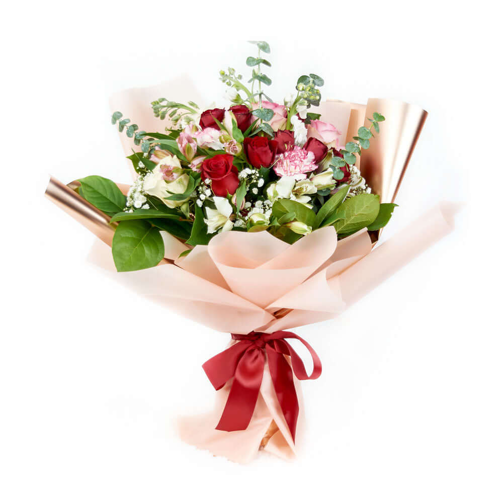 Red, white, and pink mixed bouquet. Same Day Vancouver Delivery.