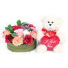Mixed Color Carnation Box with Plush Bear   Vancouver Delivery