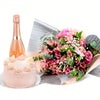 A Graceful Celebration Flowers & Prosecco Gift, Mixed Floral Bouquet with Champagne and Strawberry Cake, from Vancouver Blooms - Same Day Vancouver Delivery.