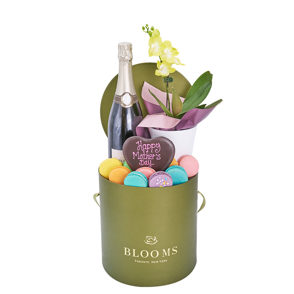 Mother’s Day Champagne, Orchid &amp; Treat Gift Box - Gift Basket Set - Mother's Day Gift - Same Day Vancouver Delivery