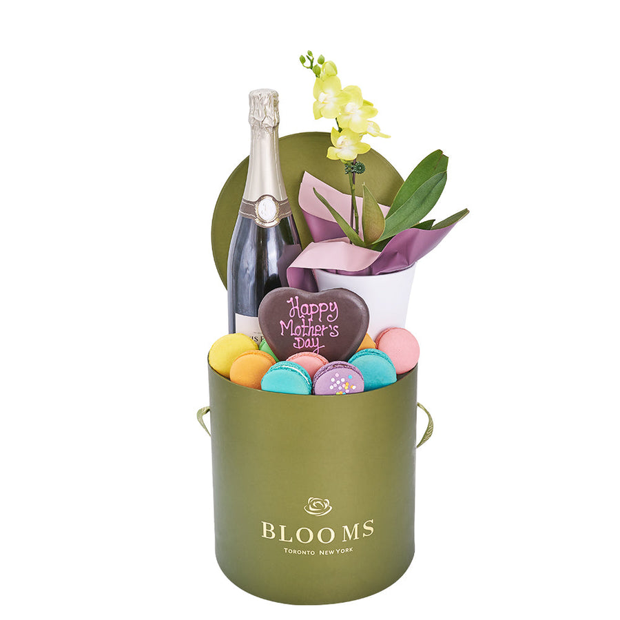 Mother’s Day Champagne, Orchid & Treat Gift Box - Gift Basket Set - Mother's Day Gift - Same Day Vancouver Delivery