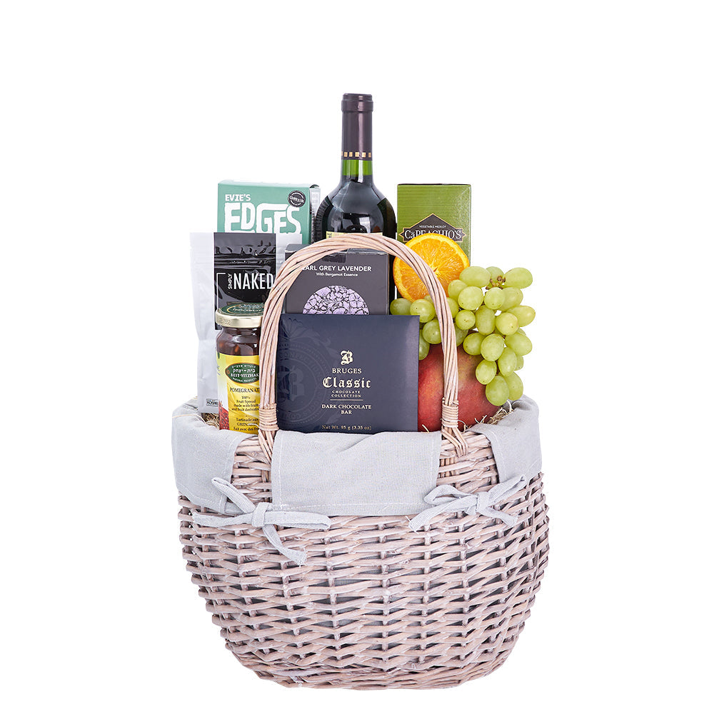 Luxurious Fresh Delights Kosher Wine Gift Basket, Gourmet Gift Sets from Vancouver Blooms - Same Day Vancouver Delivery.