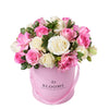 Gorgeous Rose Gift, gift baskets, a mix of pink and white roses beautifully arranged with lush greenery in a round box, Floral Gifts from Vancouver Blooms - Same Day Vancouver Delivery.