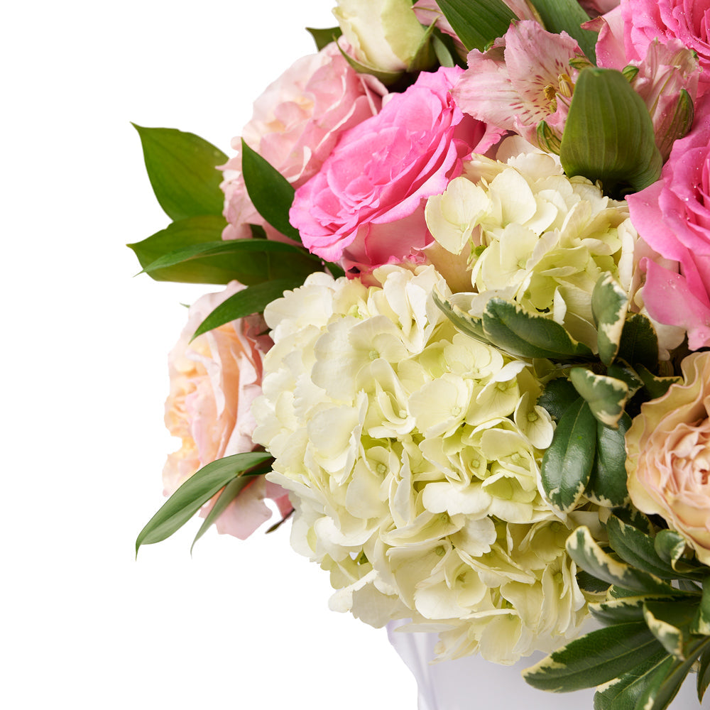 Alluring Rose & Hydrangea Gift Box, lush blooms, including roses, spray roses, hydrangeas, and more, creating a delightful centerpiece, Floral Gifts from Vancouver Blooms - Same Day Vancouver Delivery.