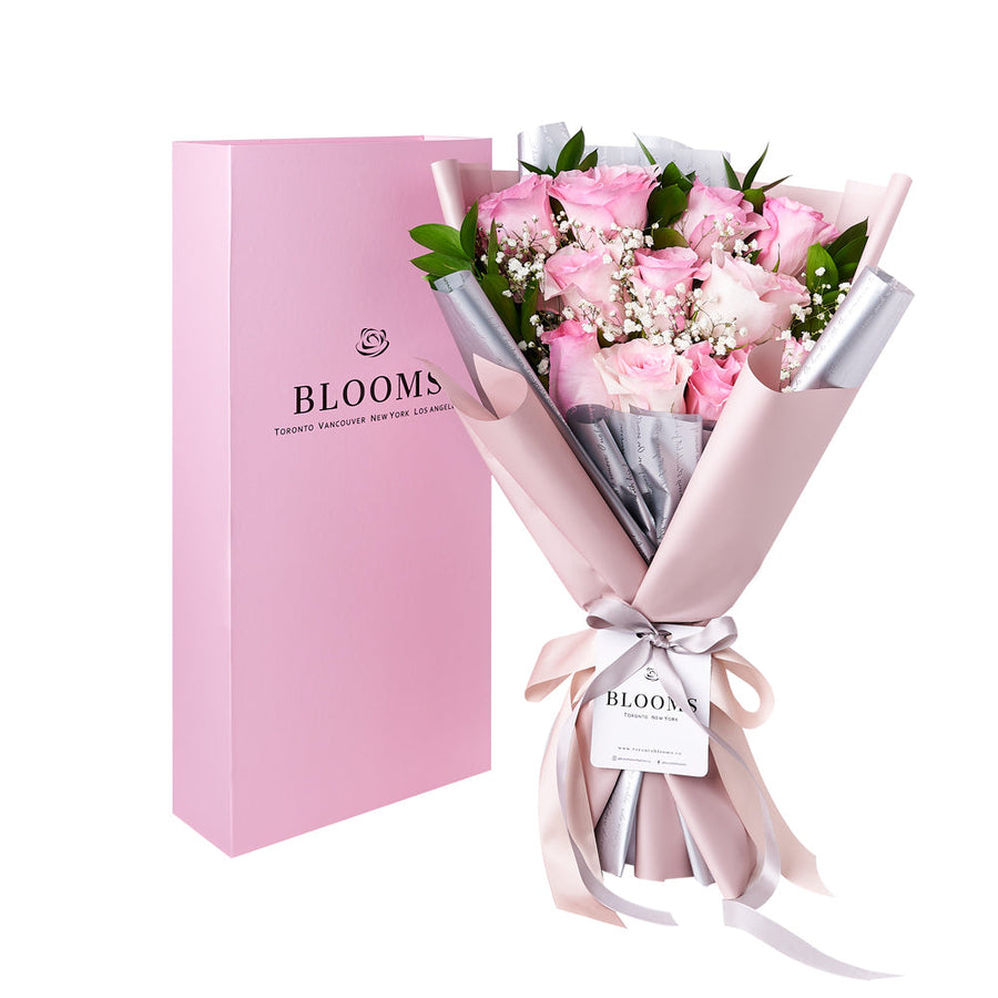 Simply Perfect Pink Rose Bouquet & Box, delicate pink roses bouquet the beauty of a blooming rose speaks for itself, elegantly presented in a flower box, Floral Gifts from Vancouver Blooms - Same Day Vancouver Delivery.
