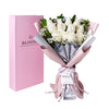 Enduring White Rose Bouquet & Box, pristine white roses, delicately tied in a floral wrap with designer ribbon. The presentation is enhanced with a flower box, Floral Gifts from Vancouver Blooms - Same Day Vancouver Delivery.