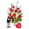 Rose and Hydrangea Vase with Wine - Wine Gift Set - Same Day Vancouver Delivery