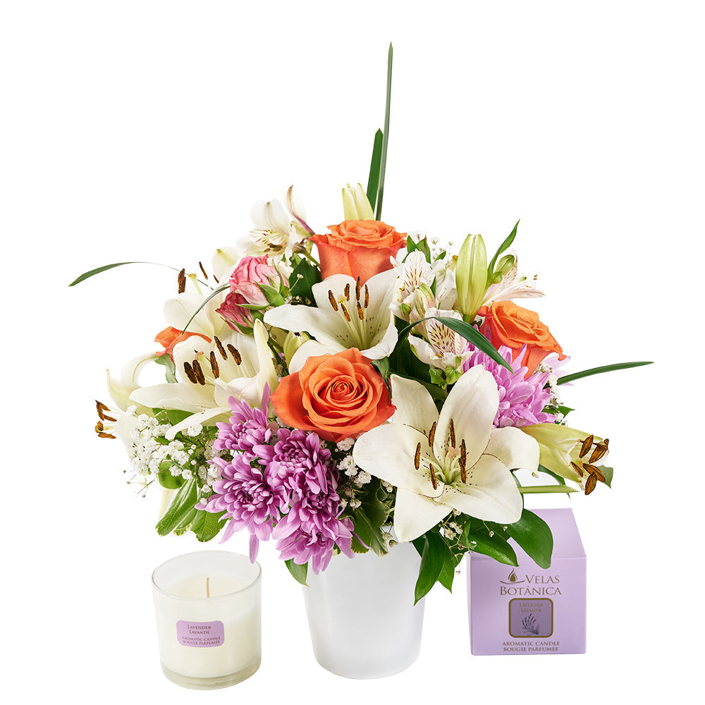 Heavenly Scents Flowers &amp; Candle Gift - Mixed Flower and Candle Set - Same Day Vancouver Delivery