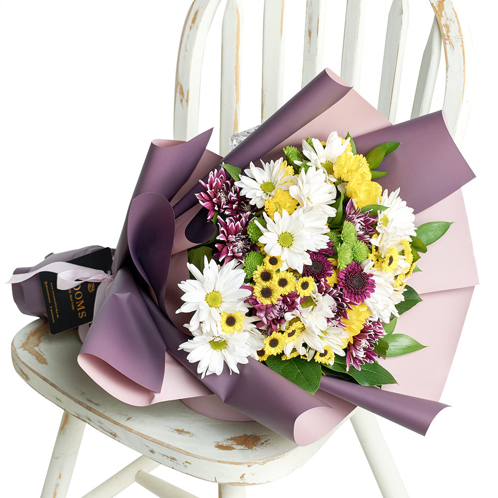 Multi-coloured mixed daisy bouquet. Same Day Vancouver Delivery.