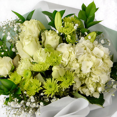 Blossoming Sunrise Mixed bouquet in white and cream. Same Day Vancouver Delivery.