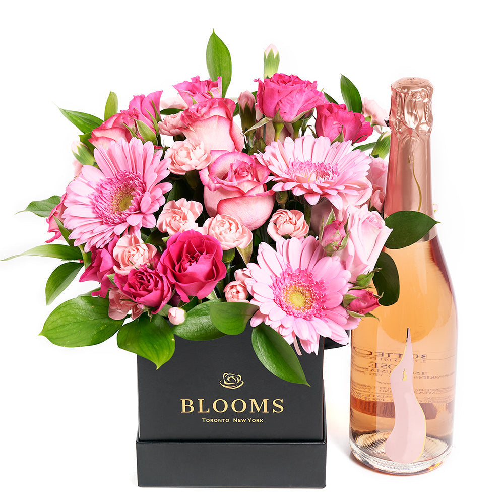 Boundless Cheer Flowers &amp; Champagne Gift, Mixed Flower Arrangement with Champagne Gift Set, from Vancouver Blooms - Same Day Vancouver Delivery.