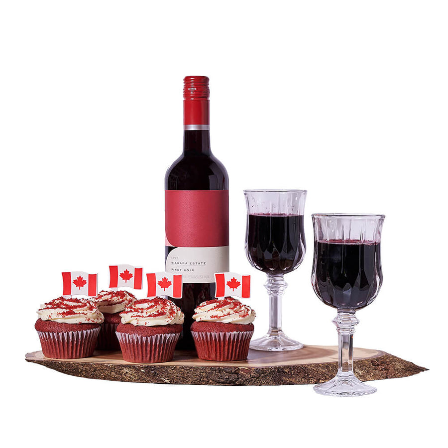 Canada Day Wine Gift Set, canada day, wine gift, wine, gourmet gift, gourmet, cake gift, cake. Blooms Vancouver- Blooms Vancouver Delivery