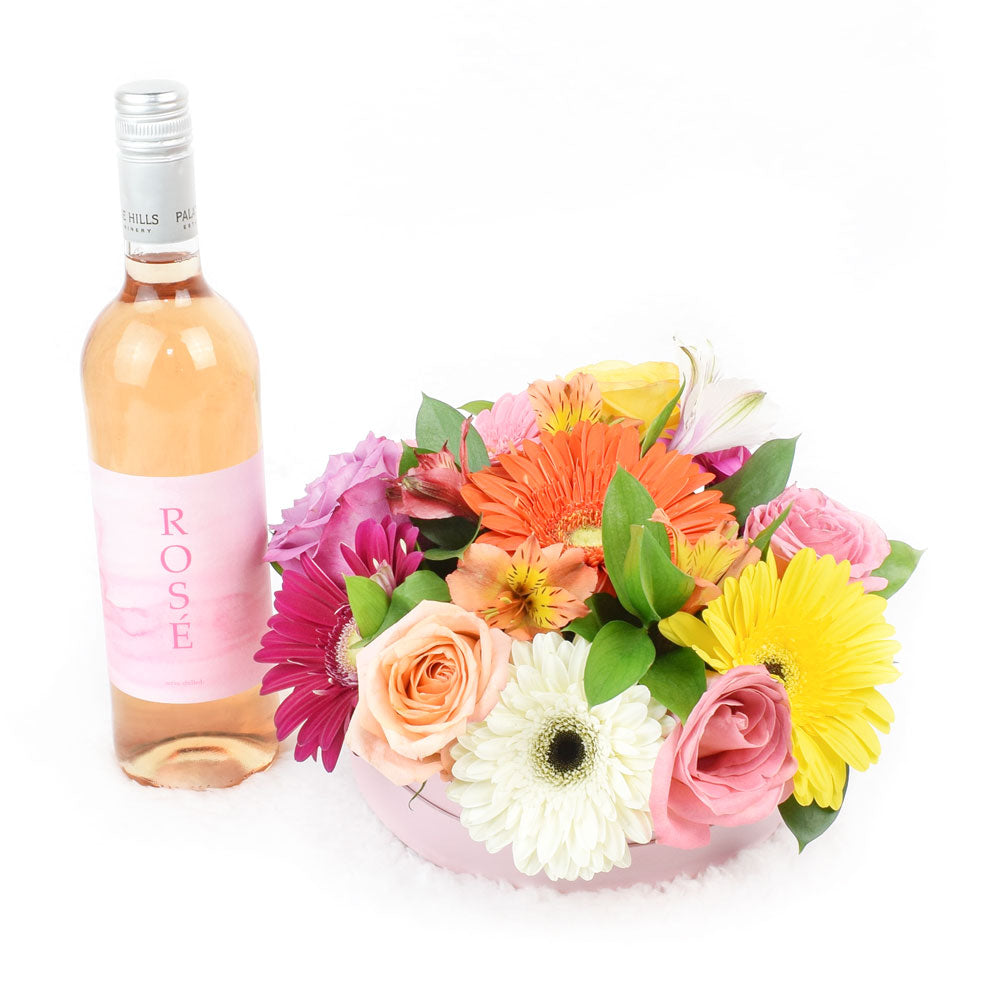 Celebrating Her Flowers &amp; Wine Gift, Champaigne Gift Set from Vancouver Blooms - Same Day Vancouver Delivery.