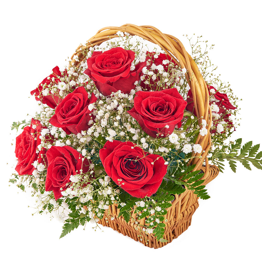 Classic Comfort Rose Gift, Roses in a Basket, Flower Gifts from Vancouver Blooms - Same Day Vancouver Delivery.