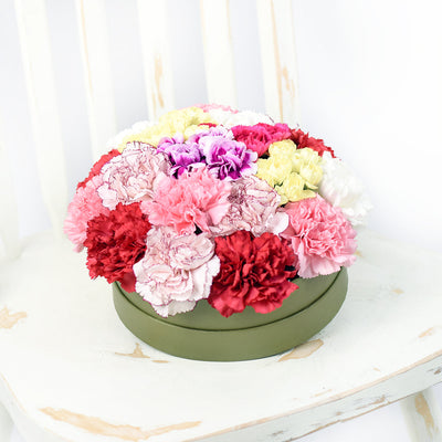 Colourful Radiance Flower Box Set - Carnation Flower Hat Box - Vancouver Same Day Delivery