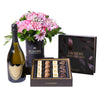 Complete Graduate Celebration Gift Set, Mixed Rose Arrangement with Chocolate Truffle and Champagne, from Vancouver Blooms - Same Day Vancouver Delivery.