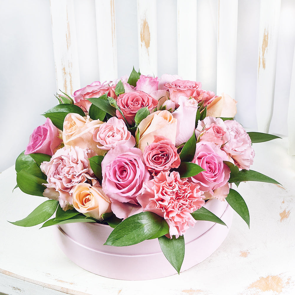 Graceful Pink Mixed Hat Box - Pink Floral Mix Gift Box - Same Day Vancouver Delivery