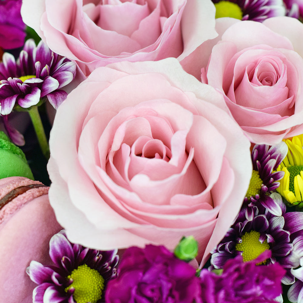 French Soirée Floral Gourmet Box Set - Macaron Hat Box Gift Set - Same Day Vancouver Delivery