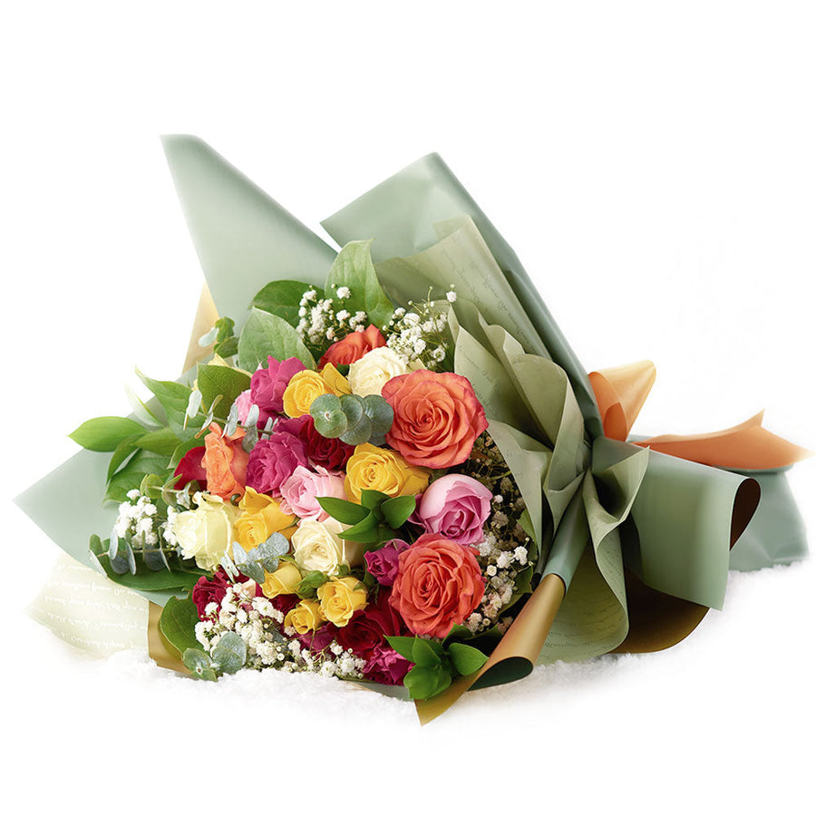 Warm-toned mixed rose bouquet. Same Day Vancouver Delivery.