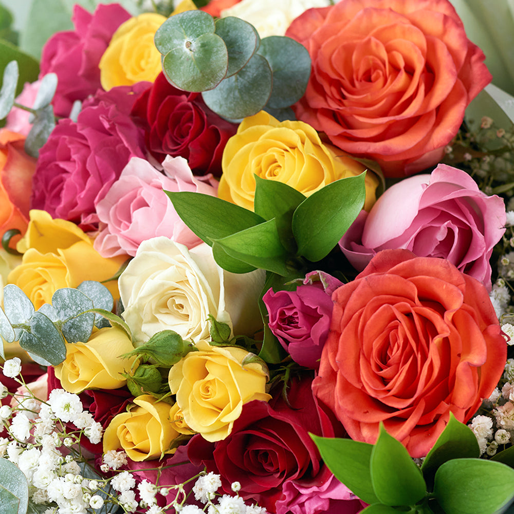 Warm-toned mixed rose bouquet. Same Day Vancouver Delivery.