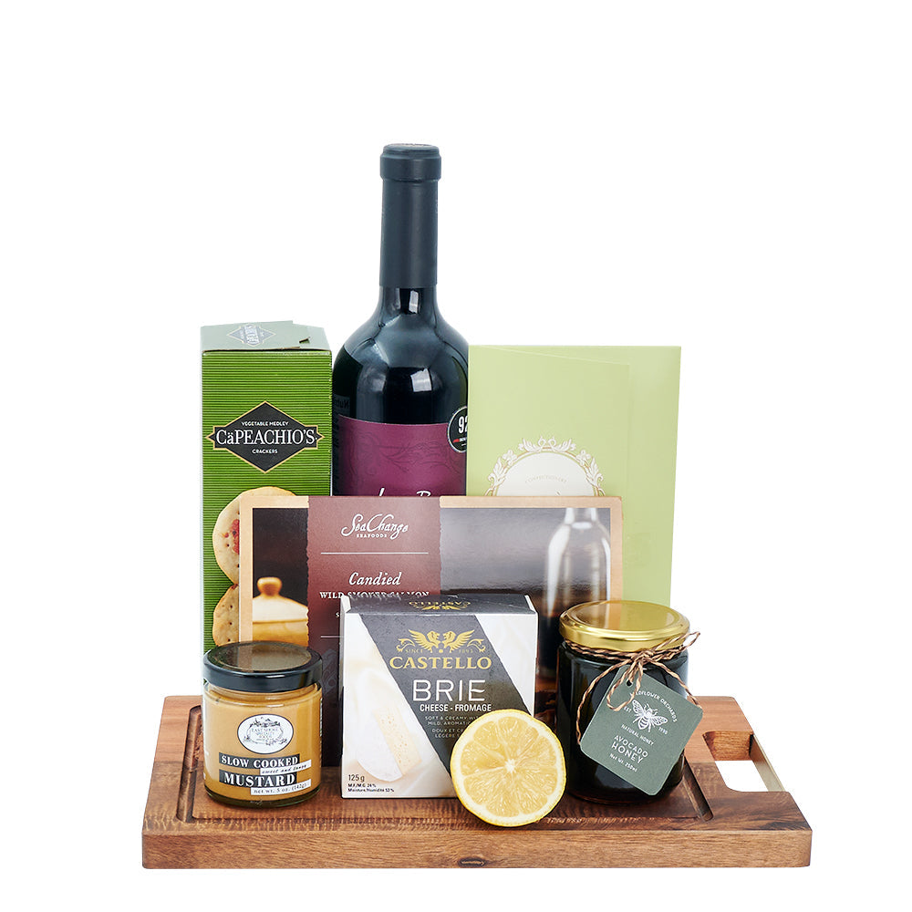 Deluxe Salmon &amp; Wine Gift Basket - Wine, Cheese, Salmon, Chocolate Gift Set -Blooms Vancouver-Blooms Vancouver Delivery
