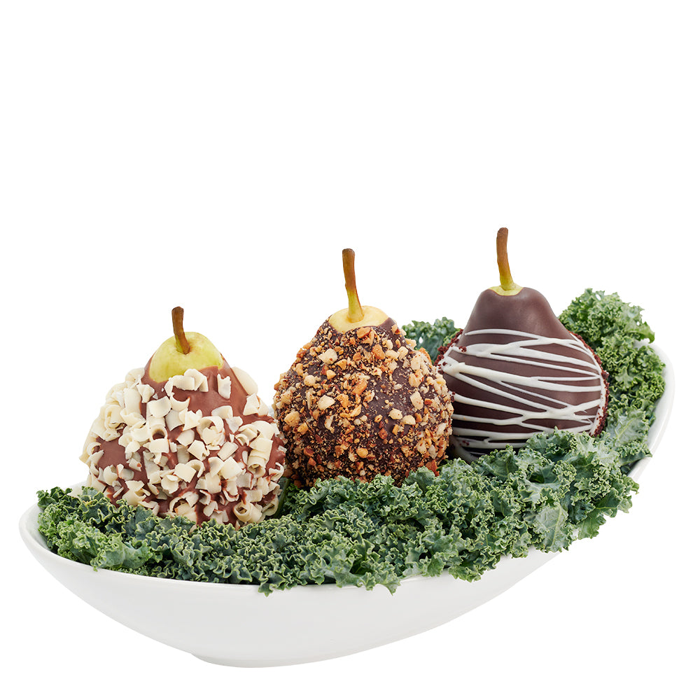 Fragrant & Fresh Floral Gourmet Gift Set, Mixed Roses Bouquet with Chocolate Dipped Pears, from Vancouver Blooms - Same Day Vancouver Delivery.