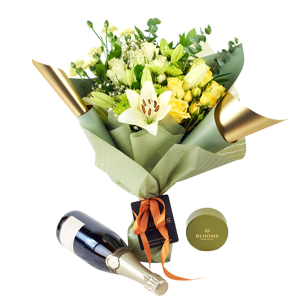Joyful Renditions Floral Arrangement & Gift Set - Wine Gift Set - Same Day Vancouver Delivery