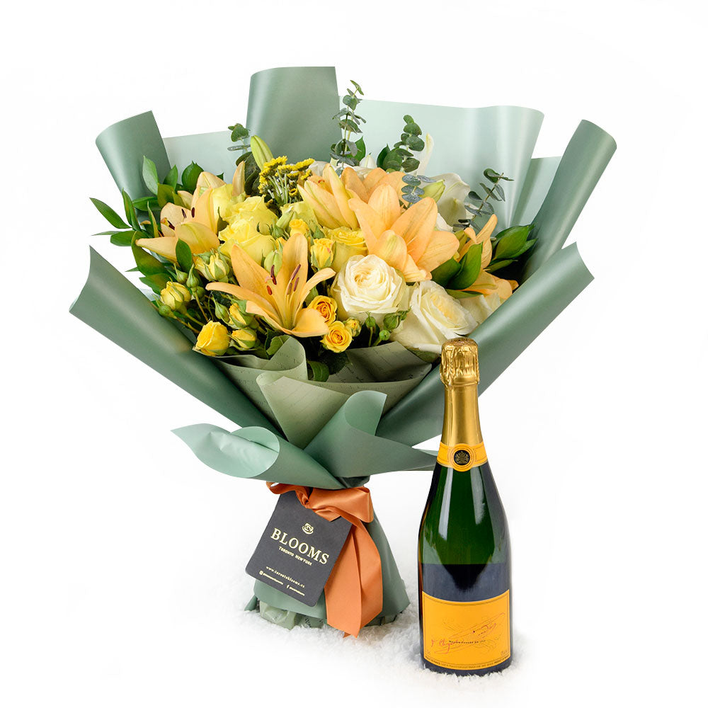 Floral Sunrise Mixed Bouquet &amp; Champagne, Mixed Flower Bouquet and Champagne, from Vancouver Blooms - Same Day Vancouver Delivery.