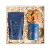 Gingerbread & Cocoa Gift Box, decadent hot chocolate, handmade gingerbread cookies, a blue & gold mug, and a wooden gift box for elegant presentation and convenient storage, Gourmet Gifts from Vancouver Blooms - Same Day Vancouver Delivery.
