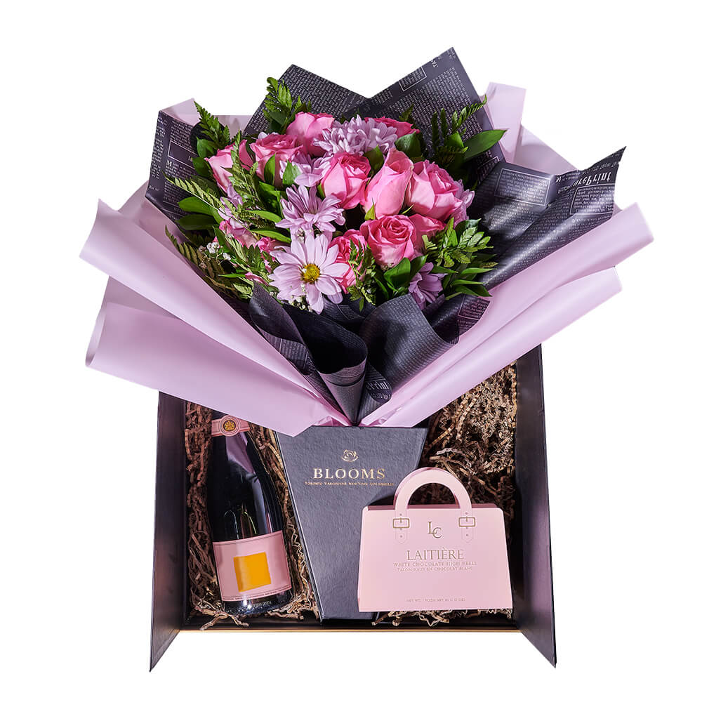 Gorgeous Chocolate &amp; Mixed Bouquet Gift Set, champagne gift, champagne, gourmet gift, gourmet, chocolate gift, chocolate, floral gift, floral