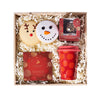 Holiday Hot Chocolate & Cookie Box, hot chocolate bomb, a snowman cookie, a reindeer cookie, a dark chocolate bar, a red travel cup, and a wooden gift box for a tasteful presentation and convenient storage, Holiday Gifts from Vancouver Blooms - Same Day Vancouver Delivery.