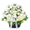 Luminous white mixed flower arrangement in basket. Same Day Vancouver Delivery