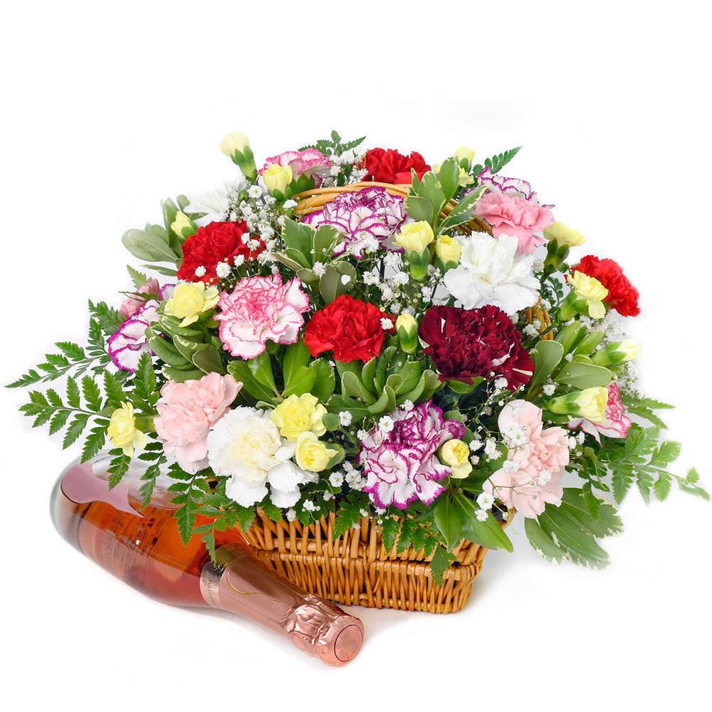 Champagne and flower basket. Same day Vancouver delivery