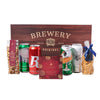 Merry Christmas Craft Beer Gift, four craft beers, a dark chocolate bar, cinnamon caramel popcorn, crunchy peanut brittle, and a beverage box for a stylish presentation and display, Holiday Gifts from Vancouver Blooms - Same Day Vancouver Delivery.