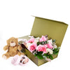 Mother’s Day 12 Stem Pink & White Rose Bouquet with Box, Bear, & Chocolate – Mother’s Day Gifts – Vancouver delivery