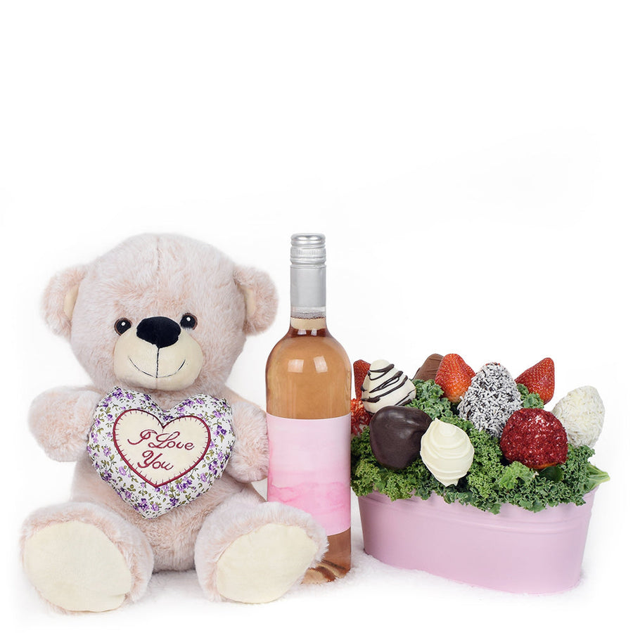 Mother’s Day Pink Wine, Bear & Chocolate Covered Strawberry Gift Tin – Mother’s Day Gifts – Vancouver delivery