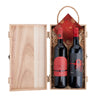 Christmas Wine Duo Gift Box, two bottles of wine, a bar of seasonal dark chocolate, all elegantly presented in a classic wooden wine gift box suitable for both presentation and storage, Christmas Gifts from Vancouver Blooms - Same Day Vancouver Delivery.