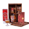 Christmas Spirits & Chocolate Crate, bottle of liquor, two snifter glasses, a bar of dark chocolate, and a wooden gift box for a polished presentation and convenient storage, Holiday Gifts from Vancouver Blooms - Same Day Vancouver Delivery.
