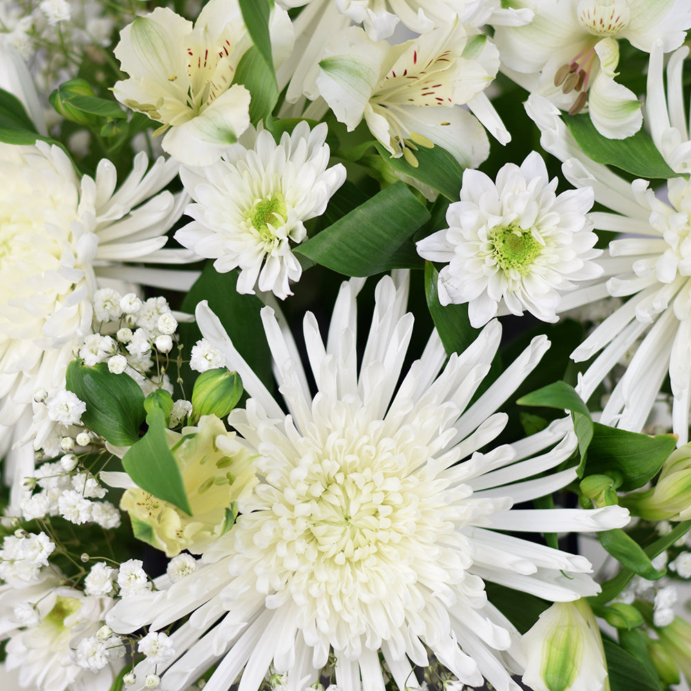 White floral mixed hat box arrangement. Same Day Vancouver Delivery.