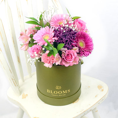 Perfect Pink Mixed Arrangement - Mixed Floral Hat Box Gift - Same Day Vancouver Delivery